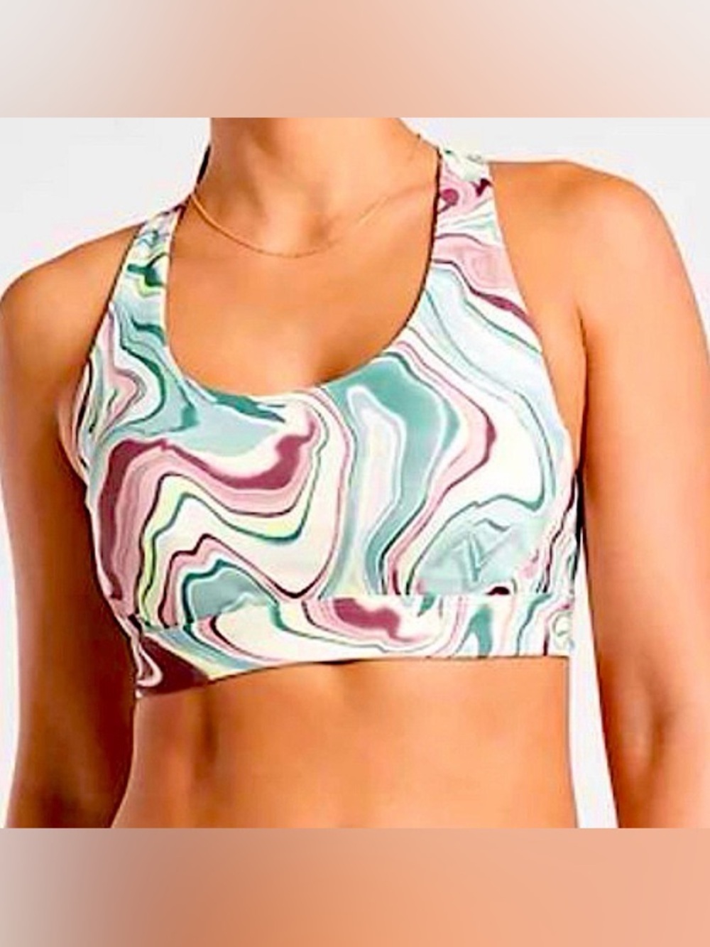 Athleta Ultimate Printed Sports Bra Green Marble Small